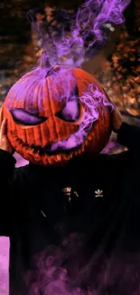 Spooky Jack-O'-Lantern with purple smoke background.