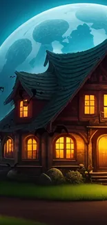 Moonlit night wallpaper with a spooky house.