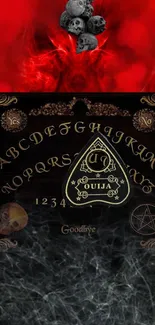 Eerie Ouija board wallpaper with red and black design.