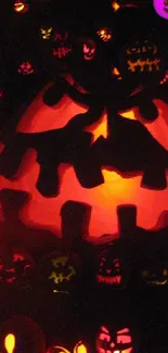 Halloween wallpaper featuring glowing jack-o'-lantern pumpkins.