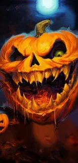 Sinister pumpkin face Halloween mobile wallpaper.