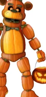 Pumpkin-themed robot with a spooky design, perfect for Halloween wallpaper.