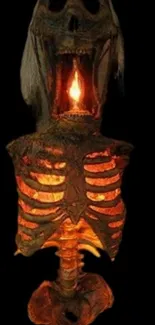 Eerie glowing skeleton with a dark background.