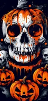 Skull and pumpkin Halloween wallpaper art.