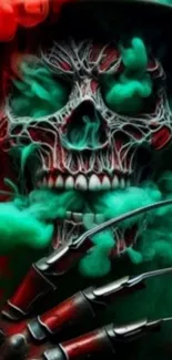 A skull with colorful smoke swirls around it.