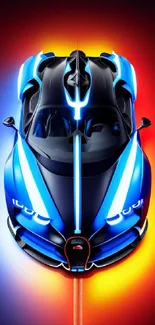 Vibrant blue sportscar with red glow mobile wallpaper.