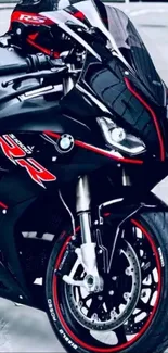 Sporty black and red motorcycle, sleek and dynamic design.