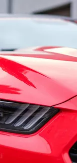 Close-up of a vibrant red sports car's front view.