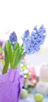 Purple hyacinth smartphone wallpaper with a spring theme.