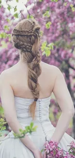 Bride with braid and flowers in spring.