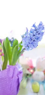 Pastel spring floral wallpaper with hyacinth and Easter elements.