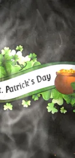 St. Patrick's Day wallpaper with shamrocks and pot of gold.