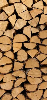 A mobile wallpaper featuring stacked firewood pattern in warm, earthy tones.