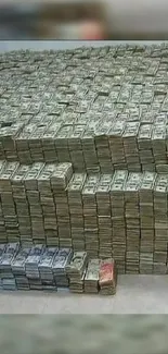 Wallpaper with stacks of US dollar bills symbolizing wealth.