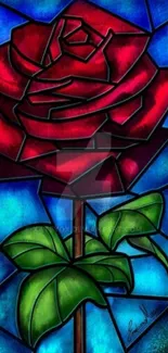 Stained glass rose with vibrant colors.