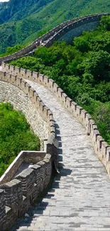 Great Wall of China with lush green hills mobile wallpaper.