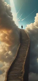 Surreal stairway through clouds leading to the sky in artistic wallpaper.