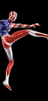 Athlete with American flag design on black background.