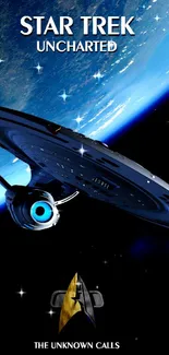 Star Trek starship wallpaper with cosmic background.