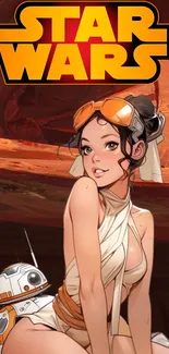 Star Wars fan artwork featuring a stylized character with a droid in a sci-fi setting.