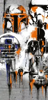 Star Wars graffiti art with iconic characters on a gray background.