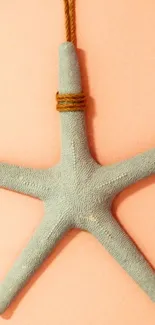 A textured starfish hangs against a soft pink background, perfect for mobile wallpaper.