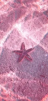 A coral pink starfish resting on sand in ocean water.