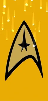 Starfleet emblem in black on a vibrant yellow background.