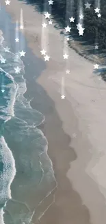 Coastal wallpaper with stars and beach.