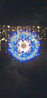 Radiant blue orb with golden stars on a dark background.