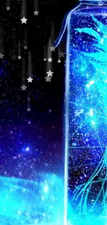 Blue cosmic starlit bottle wallpaper with stars and galaxy.