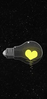 Starlit night with a bulb featuring a heart.