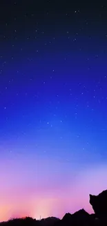 Starry gradient sky with twilight hues and glowing horizon.