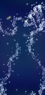 An artistic mobile wallpaper featuring sparkling stars on a deep navy blue background.