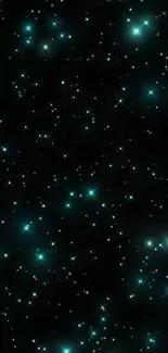 Teal glowing stars against a dark night sky.
