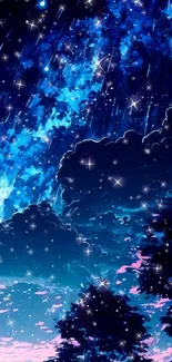 Vivid blue night sky with stars and clouds.