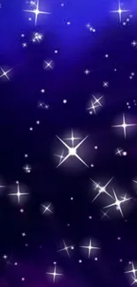 Starlit night sky wallpaper with purple background and twinkling stars.