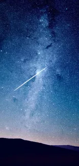 Starlit night sky wallpaper with galaxy and shooting star.