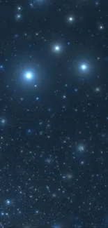 Starlit night sky with sparkling stars on a dark blue background.