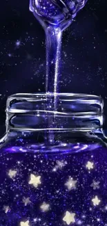 Purple galaxy jar with stars and cosmic glow.