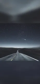 A long road disappearing under a starry night sky, perfect for mobile wallpaper.