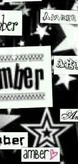 Black and white starry wallpaper with 'Amber' text design.