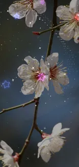 White blossoms with starry night background.