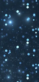 Blue bokeh wallpaper with starry effect and glowing dots.