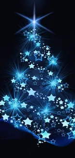 Glowing starry blue Christmas tree artwork