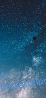 Starry blue galaxy wallpaper with cosmic and space theme.