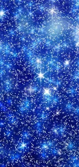 Blue night sky wallpaper with sparkling stars.