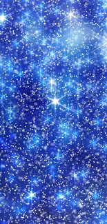 A vivid blue night sky wallpaper with sparkling stars, perfect for mobile screens.