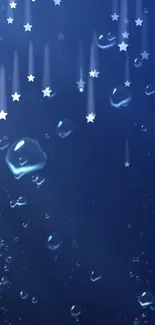 Starry blue wallpaper with cascading stars and water droplets.