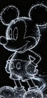 Starry design of a cartoon character glowing on a black background.